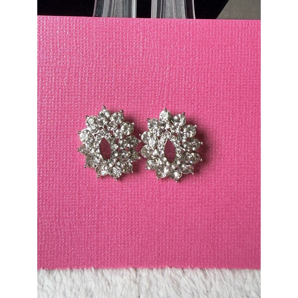 Unbranded Stud Earrings Women OS Silver Rhinestone Vintage Sunburst Cluster